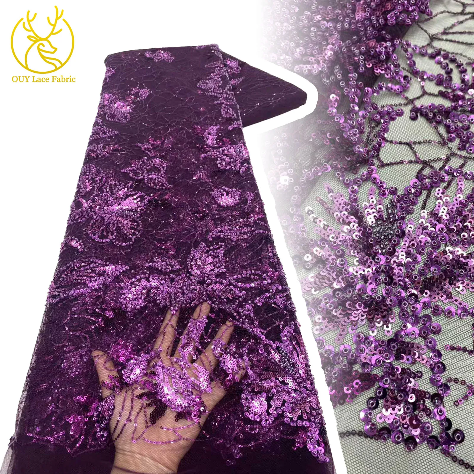 

French Sequins Beads Embroidery Decorative Lace Fabric 2025 Fashion African Nigerian Bridal Wedding Dresses Tulle Lace Fabrics