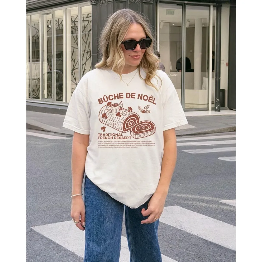 

Футболка с принтом, милый рождественский десертный узор, топ с героями мультфильмов, стильная женская футболка с круглым вырезом, повседневная трендовая универсальная модная белая футболка