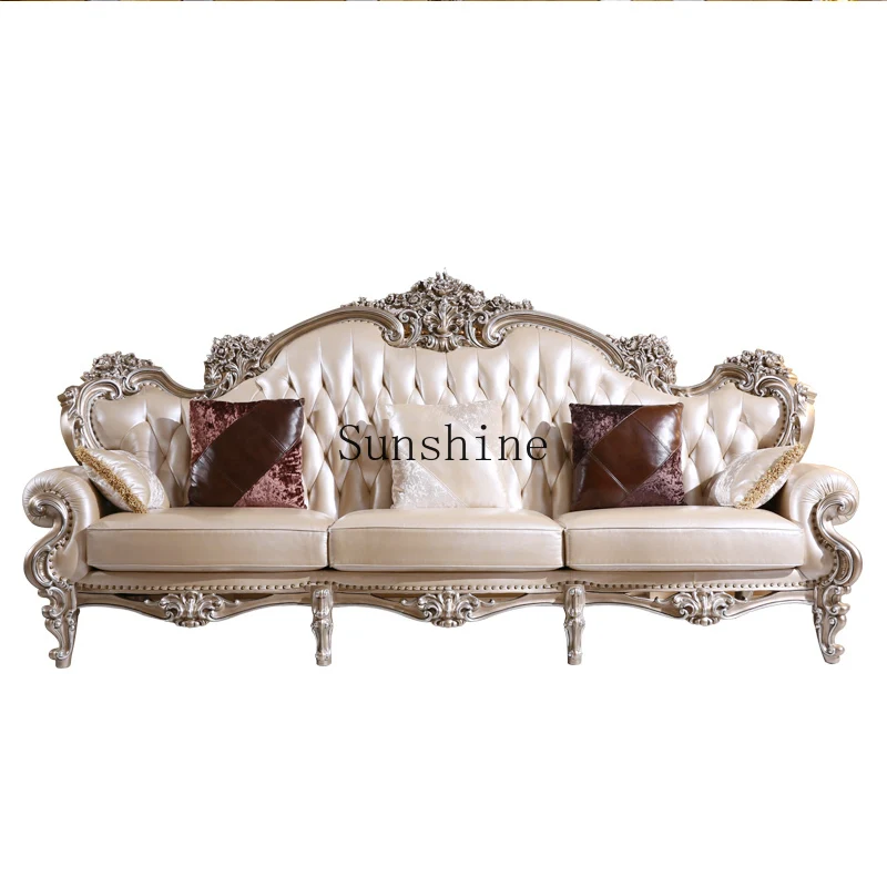 

Court French Baroque leather sofa combination classical high-end European solid wood living room furniture