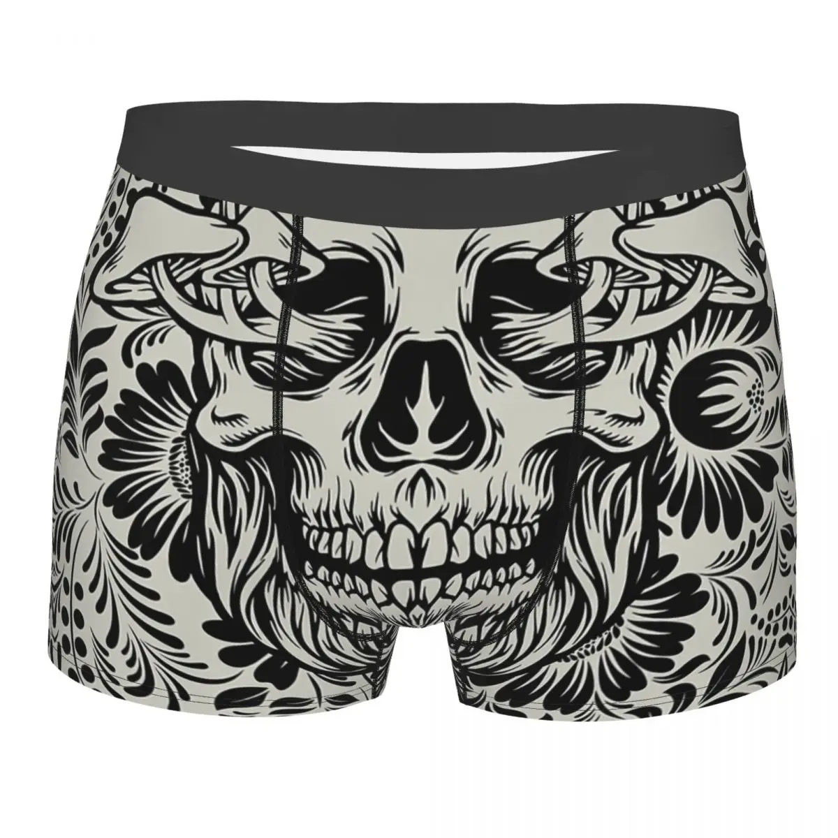 

Skull Mushrooms Gray & Black Goth Underpants Breathbale Panties Male Underwear Print Shorts Boxer Briefs