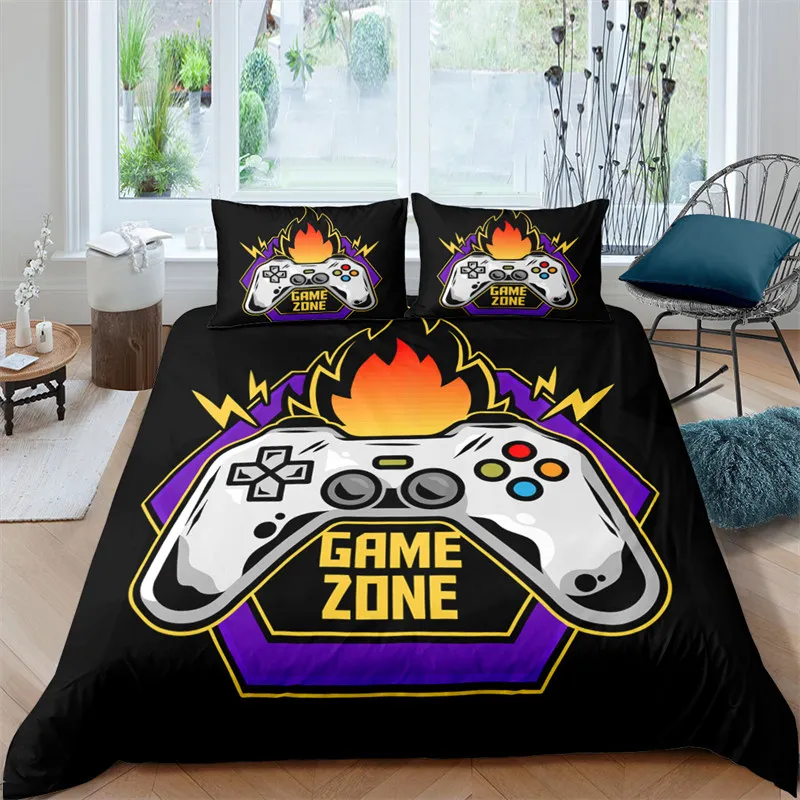 Boys Gamepad Duvet Cover Kids Young Man Video Games Bedding Set Twin Microfiber Classic Gaming With Controller Black Quilt Cover