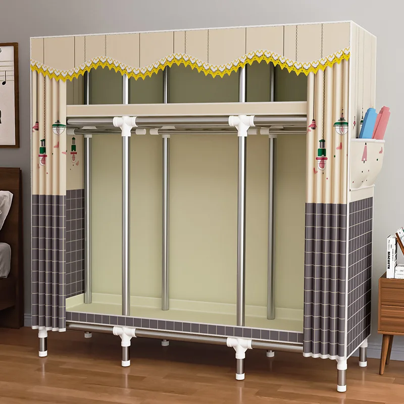 Compact Steel Frame Wardrobe Closet for Rental Dorms Easy Assembly Large Capacity Bedroom Storage Modern Simple Wardrobe