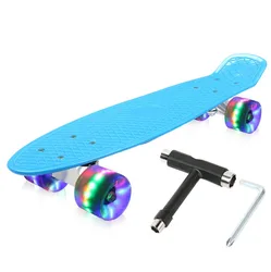 22 Inch Skateboard 4-Wheel Single-Warp Mini Longboard Fish Board For Beginner Boys Girls Adult 4 wheels Flashing Kick Scooters