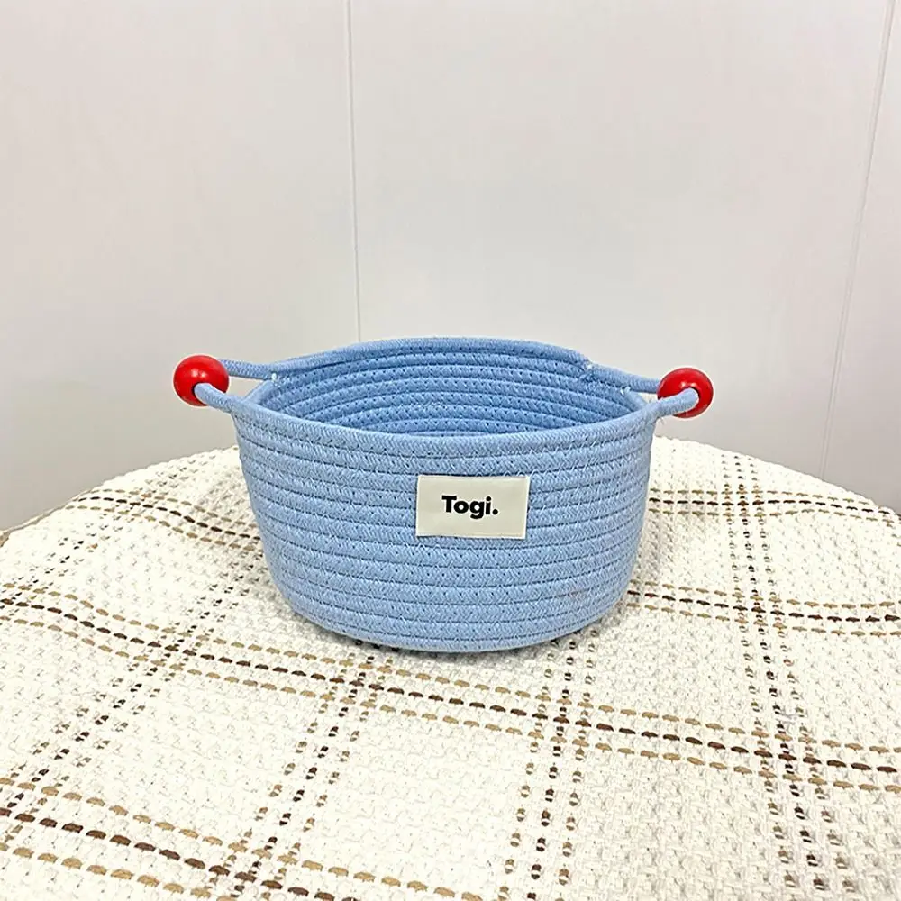 

Multifunctional Snacks Cosmetic Storage Basket Weaving Cotton Desktop Oragnizer with Handle Solid Color Mommy Bag