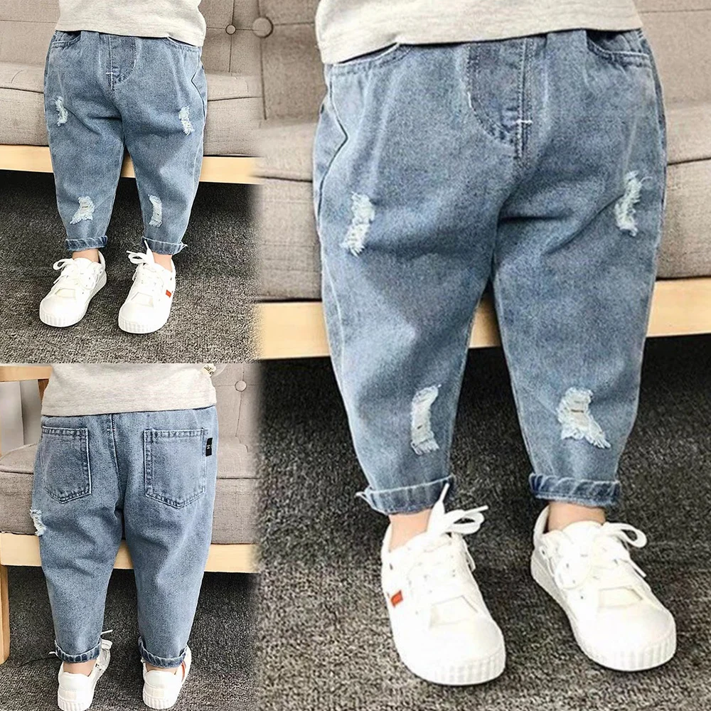 Jeans déchirés en denim pour enfants, jeans décontractés pour garçons et filles, pantalons pour enfants, mode coréenne, FJToddler, 0 à 5 ans