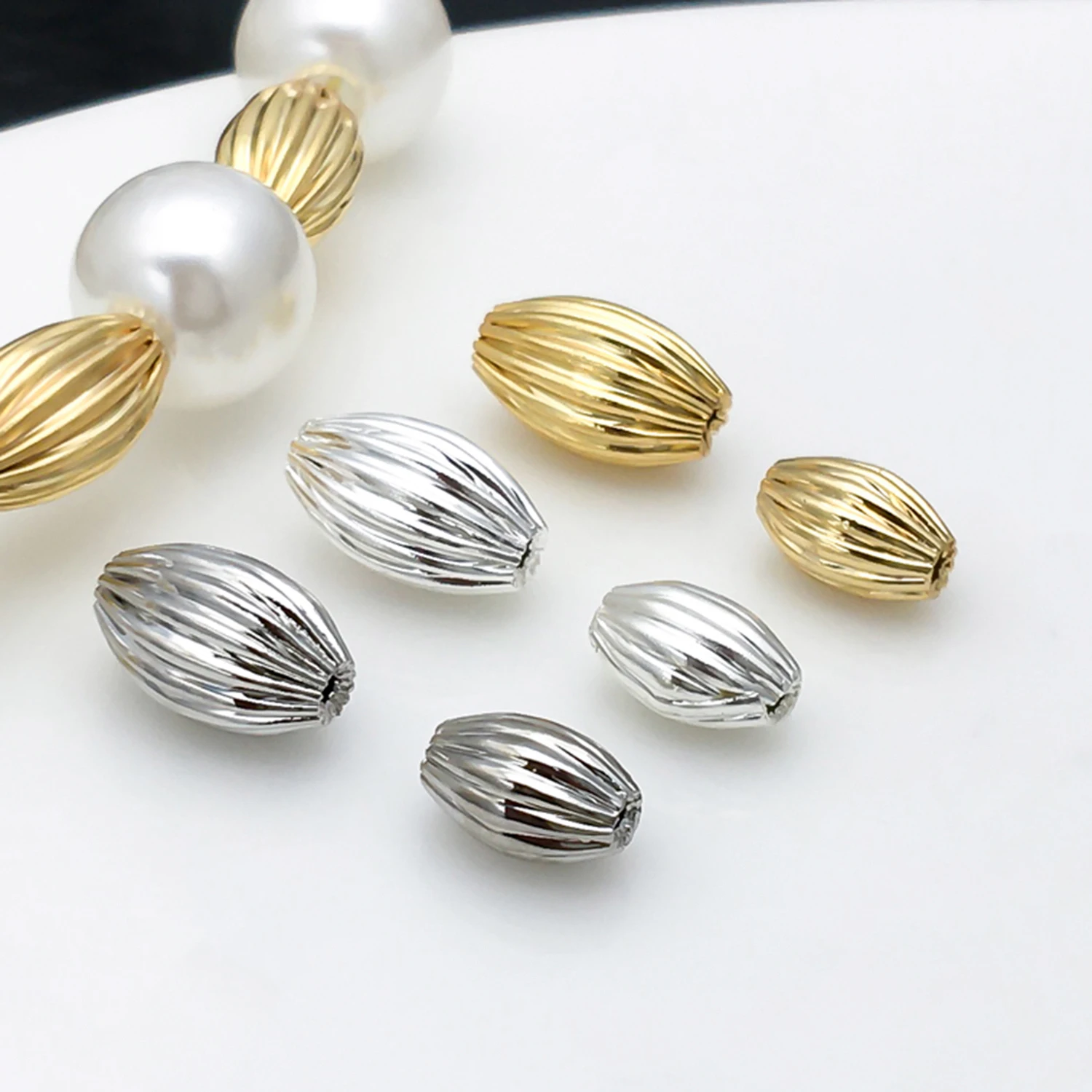 10pcs 18K Gold Color Plated Brass Round Pumpkin Beads Spacer Beads Jewelry Making Supplies DIY Necklaces Accessories ﻿