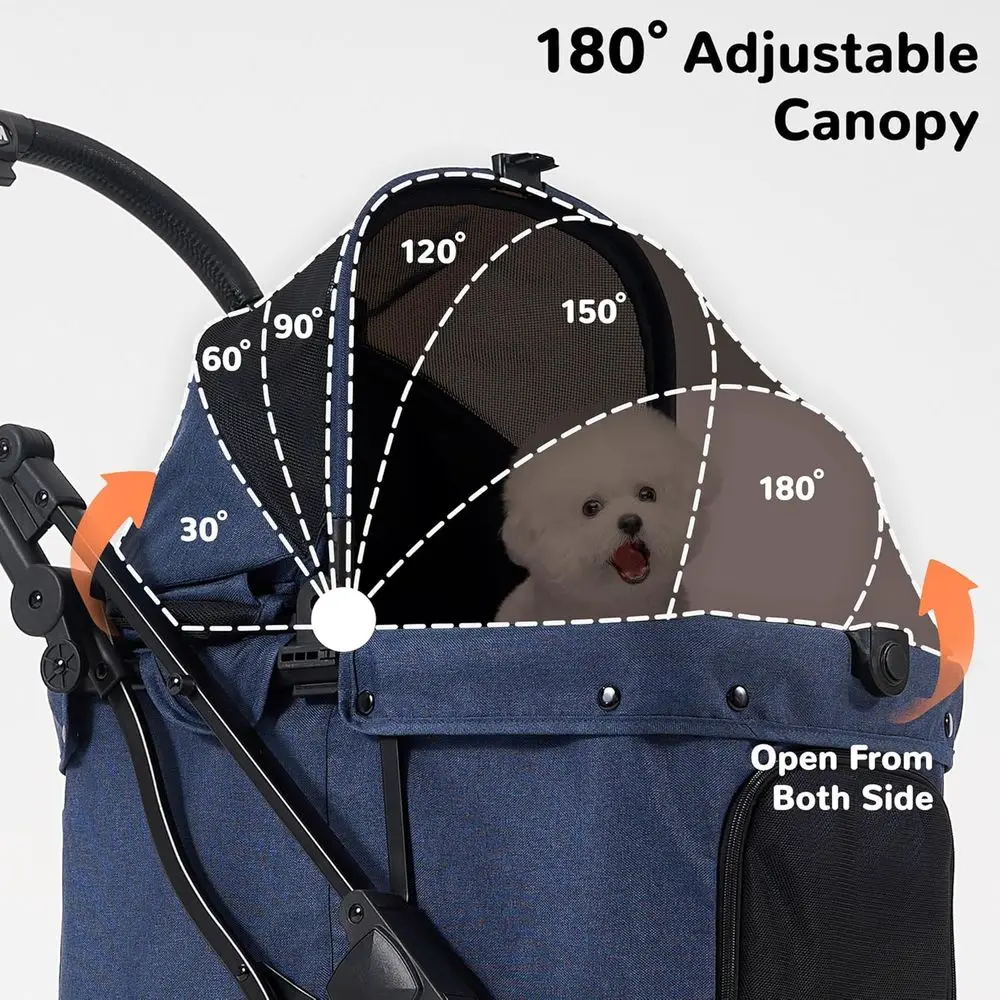 Carrinho com capa à prova de intempéries, carrinho todo-o-terreno de 4 rodas para cães e gatos com dossel ajustável, carrinhos dobráveis para cães com sto