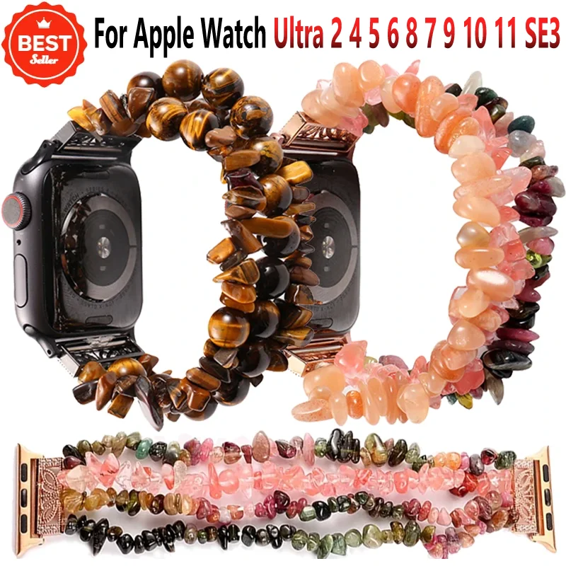 Rough Stone Creative Strap For Apple Watch UItra 10 9 8 7 6 5 4 3 SE Handmade Crystal Wristband iWatch 49mm 41/45/44/40/46/42mm