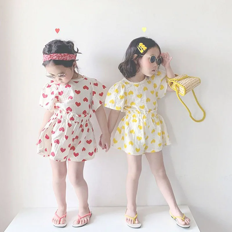 

Girls Outfits Clothes Baby Summer Muslin Cotton Short Sleeve Shirt Shorts Suits Fashion Top+pants Sets 2pcs 0-7 T