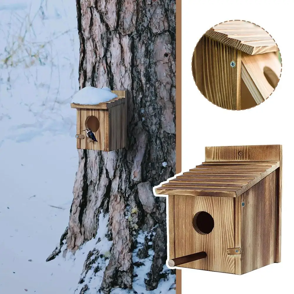 Bird Nest Solid Wood Processing Pine Cage Bird Feeder Wooden House Decoration Breeding Box Gardening Bird House I8O4