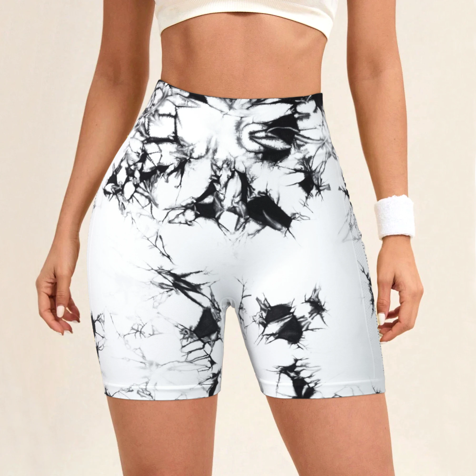 Short d'entraînement sans couture pour femmes, taille haute, teinture par nouage, Sport, Yoga, été, respirant, ajouré, élastique, pantalon de levage des hanches, 2025