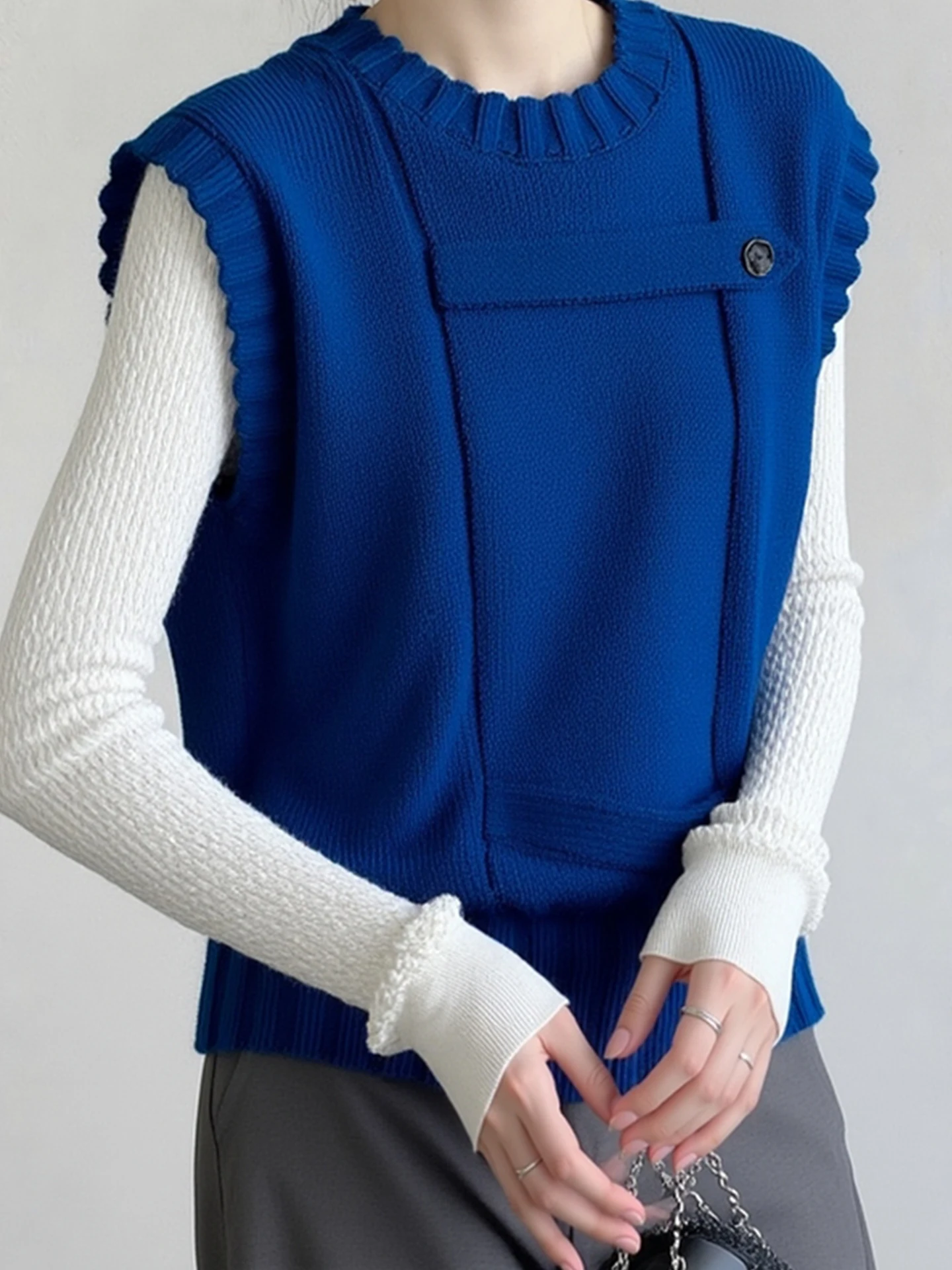 

Faionable Color Knitted Sweater Vest round Ne Layering Slimming Effect Winter 2025 Women's Premium Feel Top