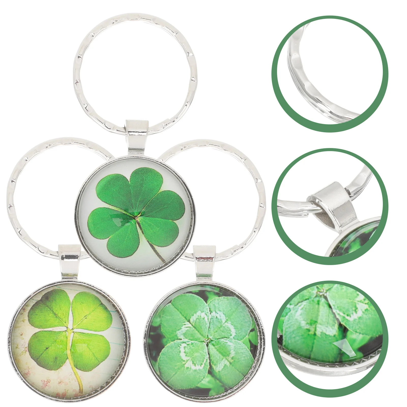 3 Pcs Four Leaf Ring Car Chain Wear-resistant Keychain StPatrick Day Charms Alloy