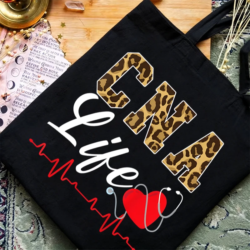 Leopard Print CNA Nurse Life Print Women Men Tote Bags Fashion Canvas Tote Bags Gifts