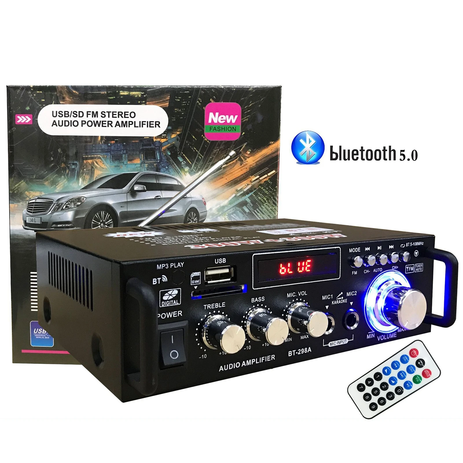 Home Digital Amplifiers Audio Display 300W+300W Digital HIFI Audio Stereo Power Amplifier 2 Channel Digital Amplifiers BT-298A