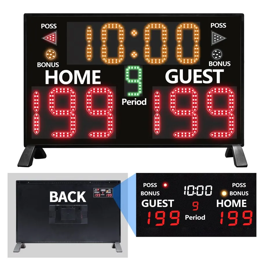 Large Size Backside Scoring Display LED Basketball Score Keeper Electronic Digital Scoreboard With Wireless Remote Control
