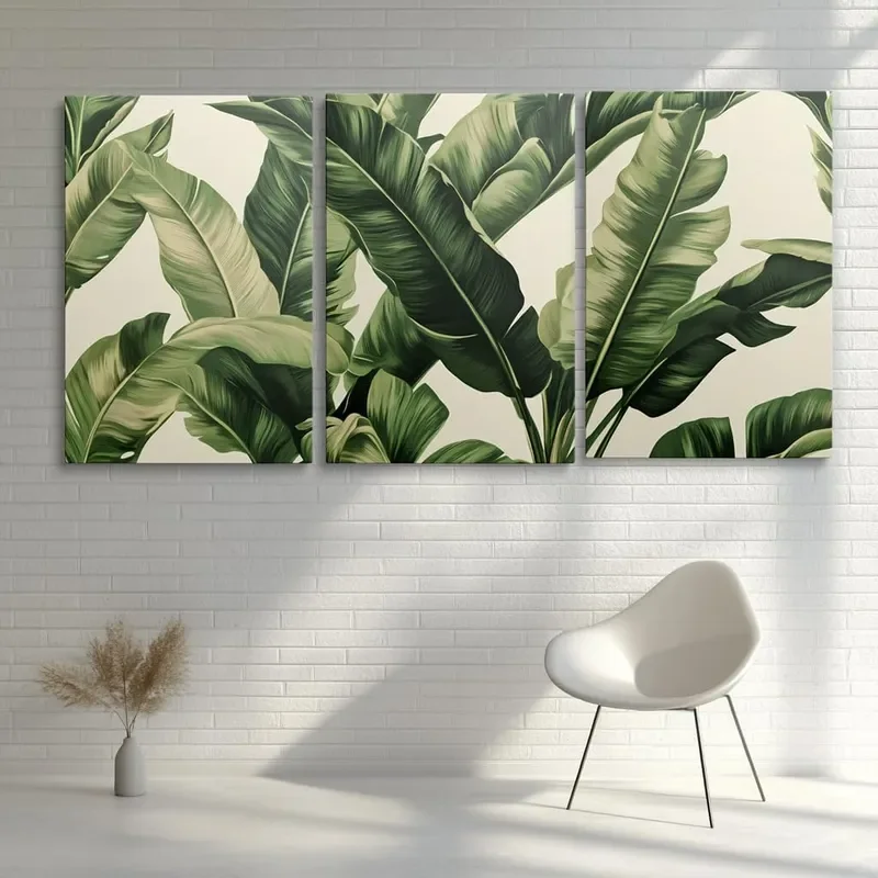 3 Piece Tropical Leaves Canvas Wall Art Banana Leaf Botanical Prints 16x24 Inch Small Framed Wall Decor for Bedroom Home