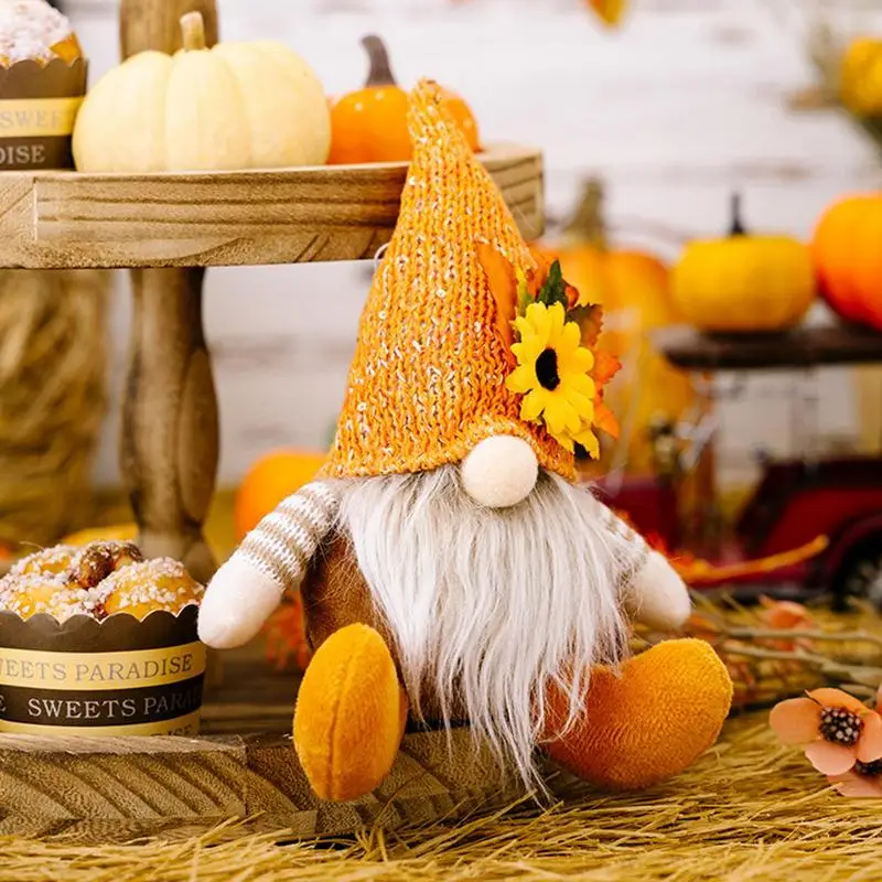 Thanksgiving Gnomes Decor Sunflower Gnome Doll Fall Decoration Dwarf With Maple Leaf Plush Swedish Gnomes Ornaments For Autumn