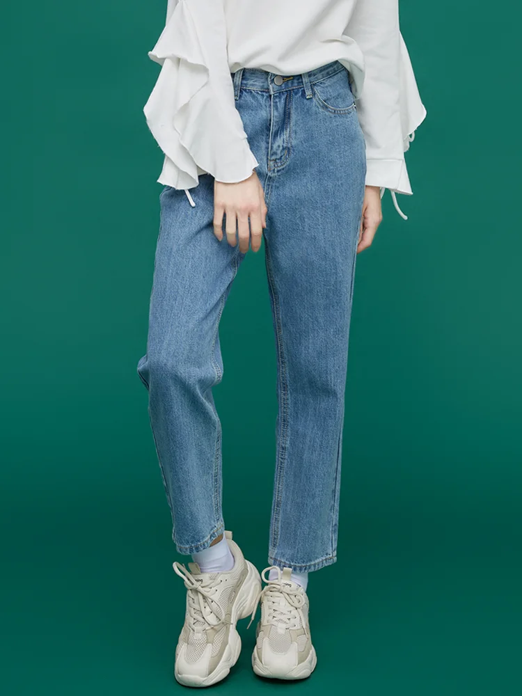 

Джинсы женские прямые с высокой талией, облегающие, повседневные, свободного кроя, 9/10 длины, светло-голубые, весна-лето, новинка, в японском стиле, повседневные