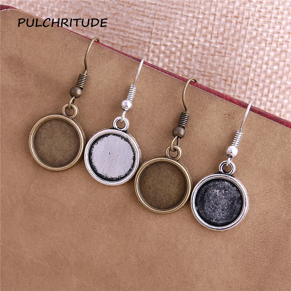 

40pcs/lot 12mm Antique Bronze Alloy Round Dangle Earrings Hooks Cabochon Base Setting DIY Jewelry Findings Making Fittings T0611