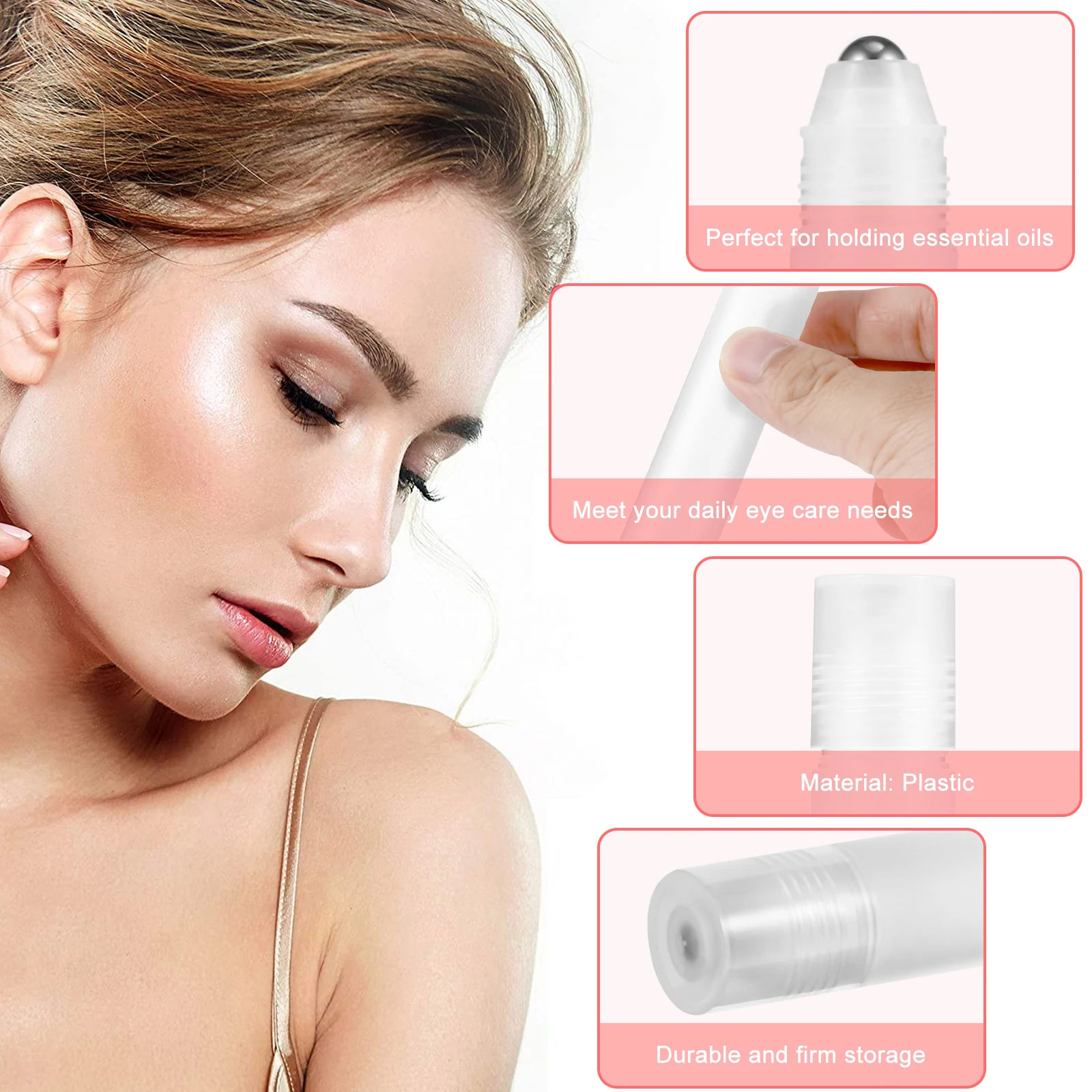 

10pcs 20ml Plastic Refillable Sub-packing Bottles Roller Ball with Cap for Essential Oils Perfume Travel Small Portable