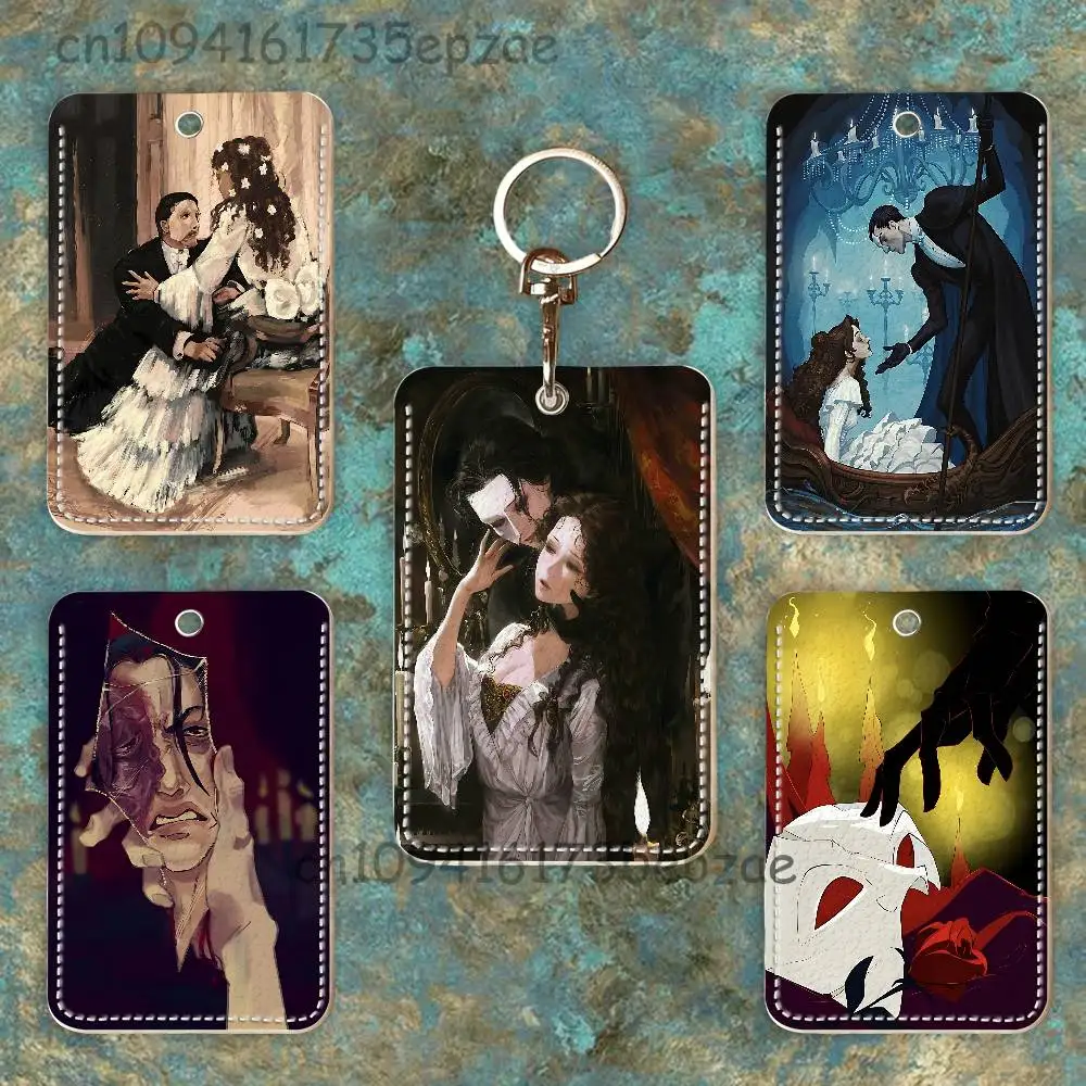 Musical P-Phantom of the O-Opera Rectangle Card Case Keychain Access Card Bag Key Tag Ring Leather Card Holder Key Ring Access