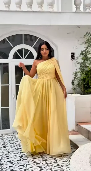 

Xijun Baby Yellow Evening Dress Chiffon Mermaid Prom Gowns One-shoulder Dubai Prom Dress 2023 Saudi Arabric Occasion Party Dress