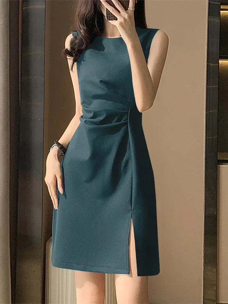 2025 ZANZEA Summer Fashion Elegent Mini Dress Women Sexy Sleeveless Party Sundress Slit Hem Chic Robe Korean Evening Vestidos
