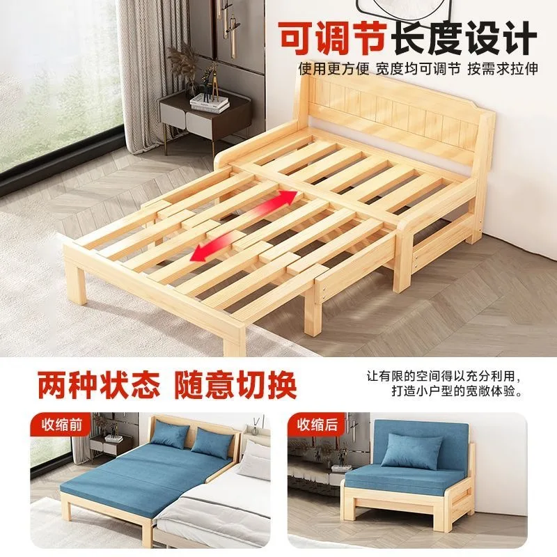 Solid wood sofa, simple and modern two in one solid wood telescopic sofa for household living room