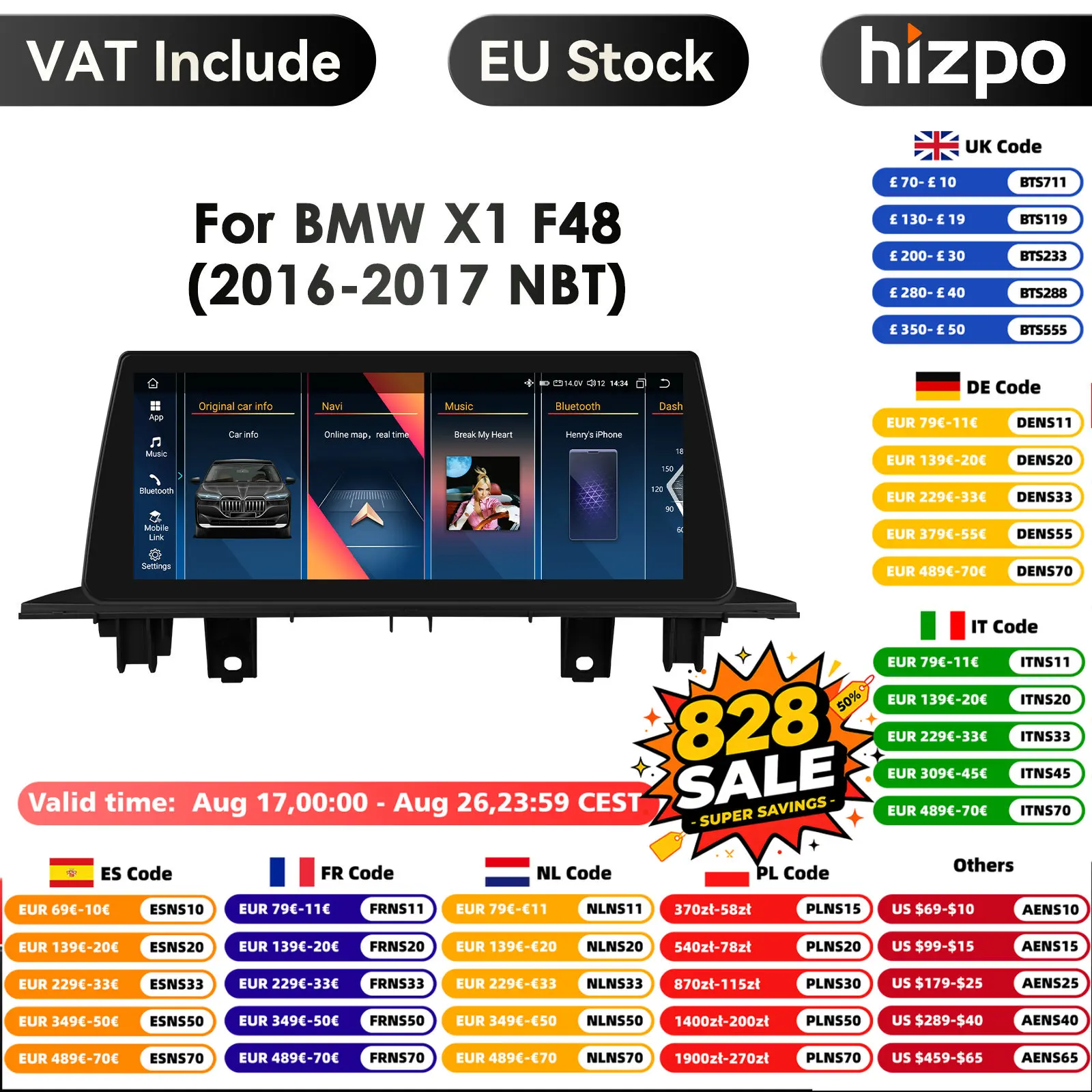 Autoradio Carplay Android 14 pour BMW X1 F48 NBT Mode Aux lecteur vidéo multimédia 4G WIFI DSP Autoradio avec écran DSP 1920*720