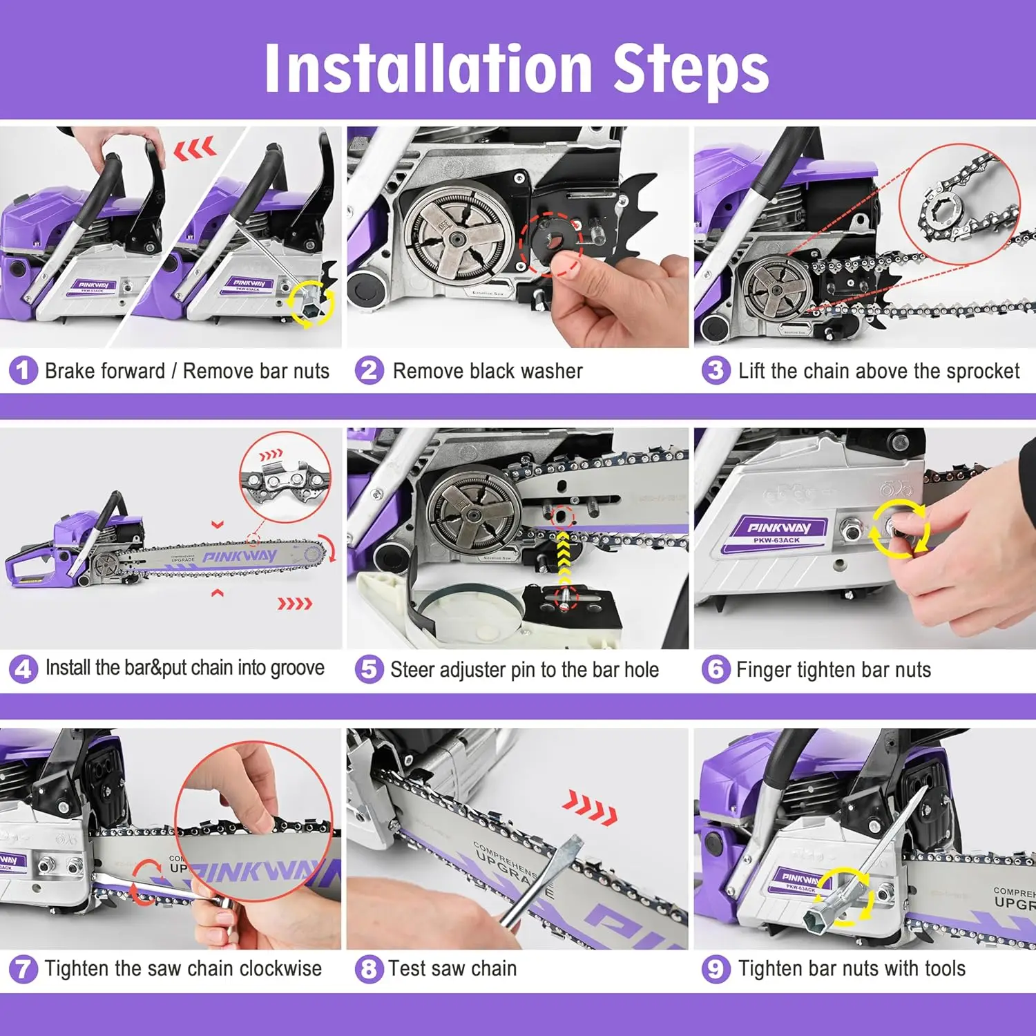 2-cycle 63CC Chainsaw Saw Gas Powered 20" Chain Saws Cordless Petrol Saw Handheld Chainsaw for Cutting Wood Trees Branches image 3