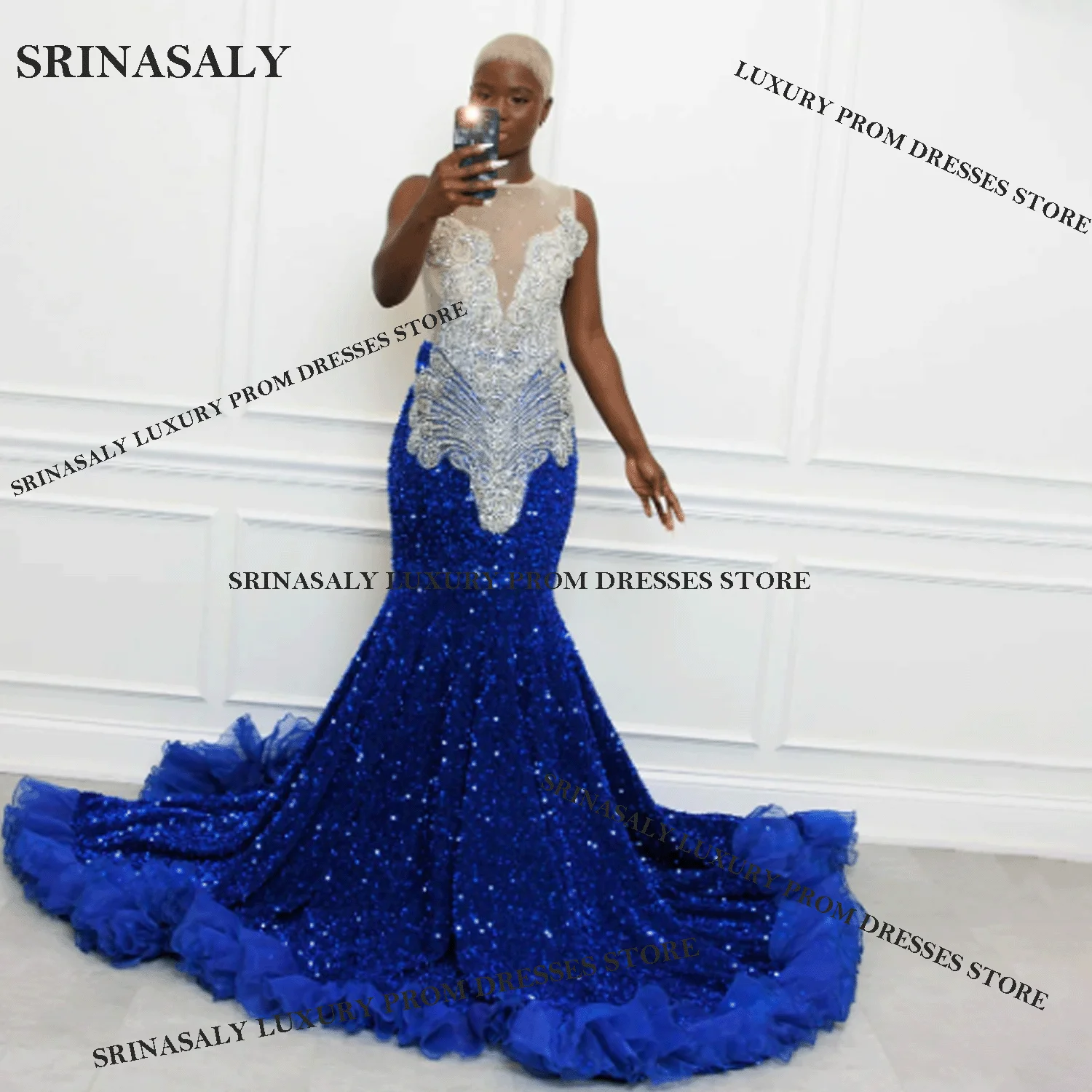 Africano brilhante aso ebi sereia vestidos de baile diamante cristais vestido de noite longo glitter lantejoulas preto menina vestido de festa de casamento