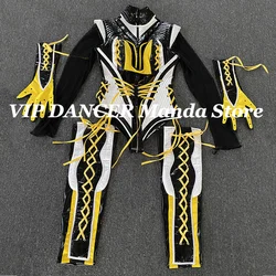 Nightclub Gogo Dancer Bodysuit Rave Outfit Sexy Splicing Design Hollow Out Jumpsuit Adult Women Jazz Dance Stage Costume VDB6087