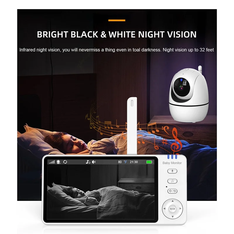 ELEC-Video مراقبة الطفل 2.4G 355 °   كاميرات المراقبة مع شاشة عرض درجة الحرارة للمنزل الذكي