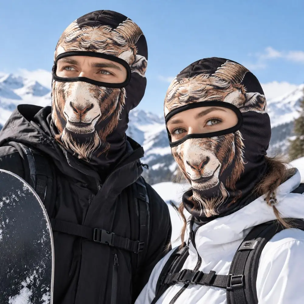 3D Printed Animal Pattern Funny Ski Mask Breathable Eye Hole Quick Dry Balaclava Face Mask Full Coverage Sweat Absorbent