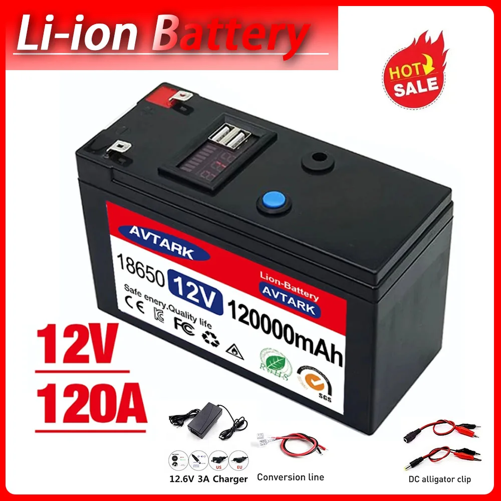 

New 12V 45Ah 50Ah 100Ah 120Ah lithium Battery Pack Lithium Iron Phosphate Batteries Built-in BMS For Solar Boat+12.6V Charger