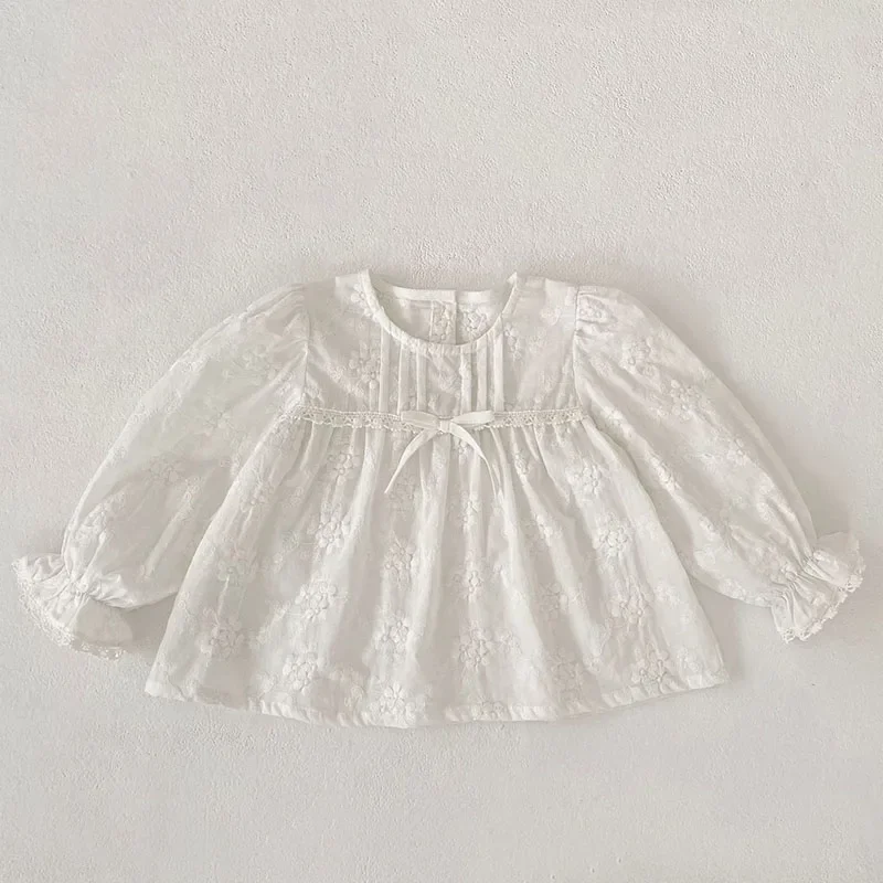 2026 New Autumn Baby Girls Shirt Baby Girls Pullover Tops Long Sleeved Cotton Embroidery 2-6Yrs Kids T-shirt Children Clothing