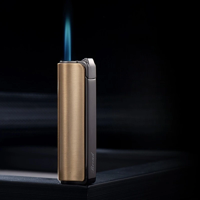 

Металлическая пресс, прямая зажигалка, ветрозащитная, синее пламя, бутановая газовая зажигалка, мини-персонализированная компактная зажигалка для сигар, мужской маленький подарок