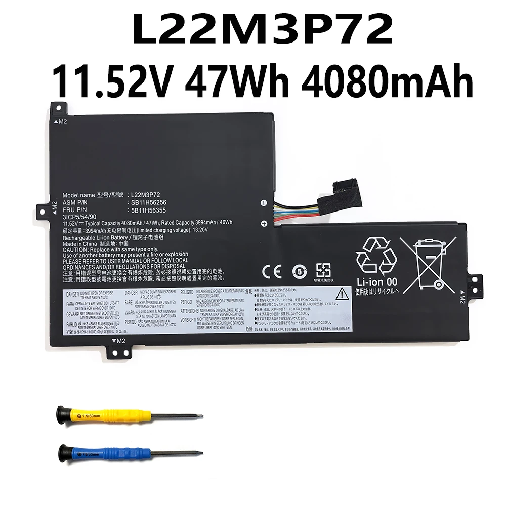 

L22M3P72 11,52 В 47 Втч 4080 мАч Аккумулятор для ноутбука Lenovo 100w Gen 4 82VK 300w 500w Yoga Gen 4 82VM 82V0 Series L22B3P72 бесплатные инструменты