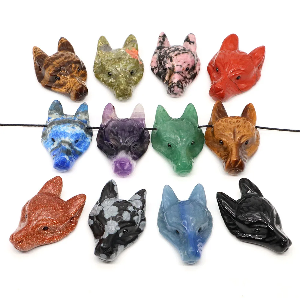 

1.5" Wolf Head Natural Stone Healing Crystal Hand Carved Animal Statue Gemstone Crafts Jewelry Accessories Home Decoration Gifts