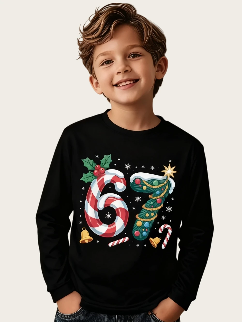 مضحك ستة سبعة 6 7 ميمي تي شيرت للأطفال الفكاهة الفوضى Y2k لعبة قائلا المحملة هدية الكريسماس الأولاد كم طويل قمة الموضة الملابس