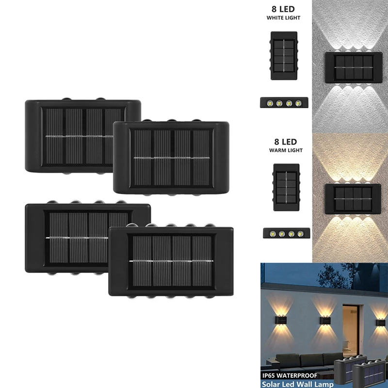 4 pacotes de luzes de parede solares para cima e para baixo iluminação luminosa para decoração de quintal de varanda de jardim A