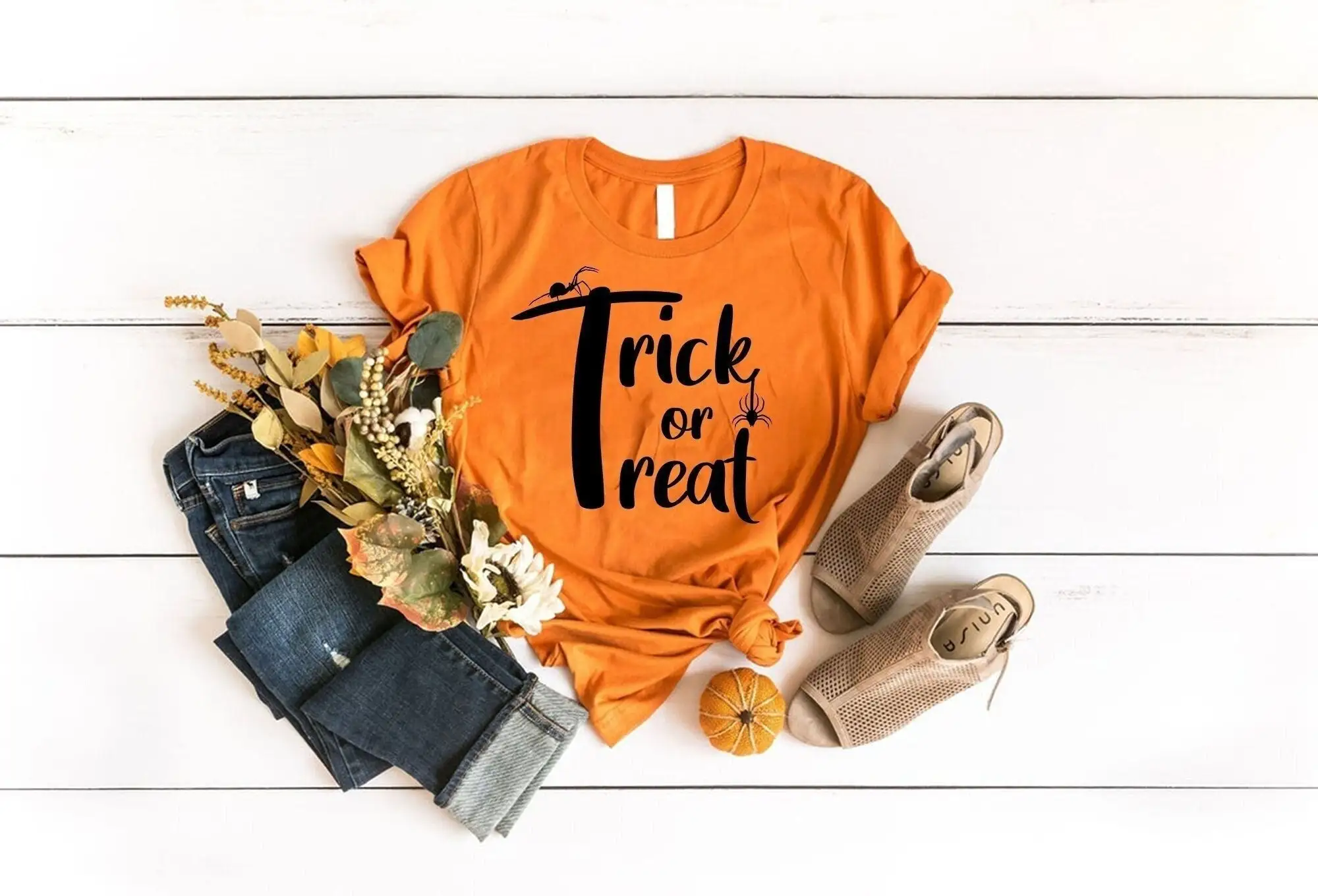 Halloween T Shirt Trick Or Treat Party Spider Fall Witch