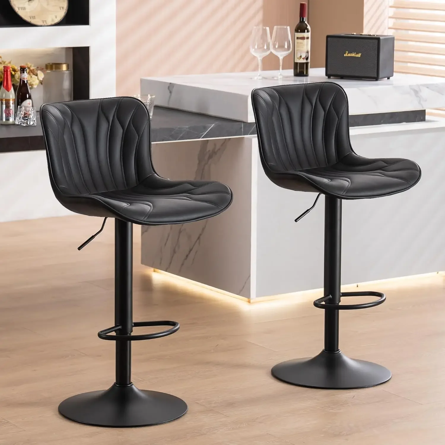 Upholstered bar stools counter height modern adjustable rotating bar chairs