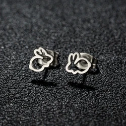 1Pair Hollow Stainless Steel Cute Rabbit Bunny Earring For Girl Ear Stud Fashion Jewelry Cute Animal Party Anniversary Stud Earr