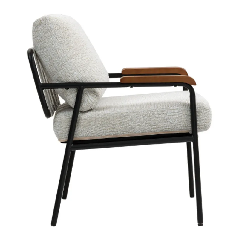 كرسي حديث مع مساند للذراعين من الخشب الطبيعي وإطار معدني أسود ومقعد منجد باللون البيج الفاتح ومسند ظهر مجموعة من 1 #6