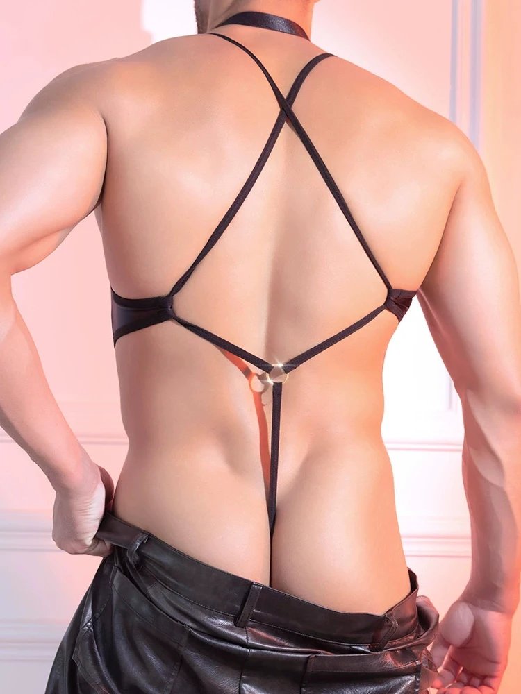 Мужское боди с глубоким v-образным вырезом и вырезом, модное кольцо на шею, сексуальная одежда для танцев в ночном клубе, одежда для геев, колготки, прозрачный купальник для мужчин