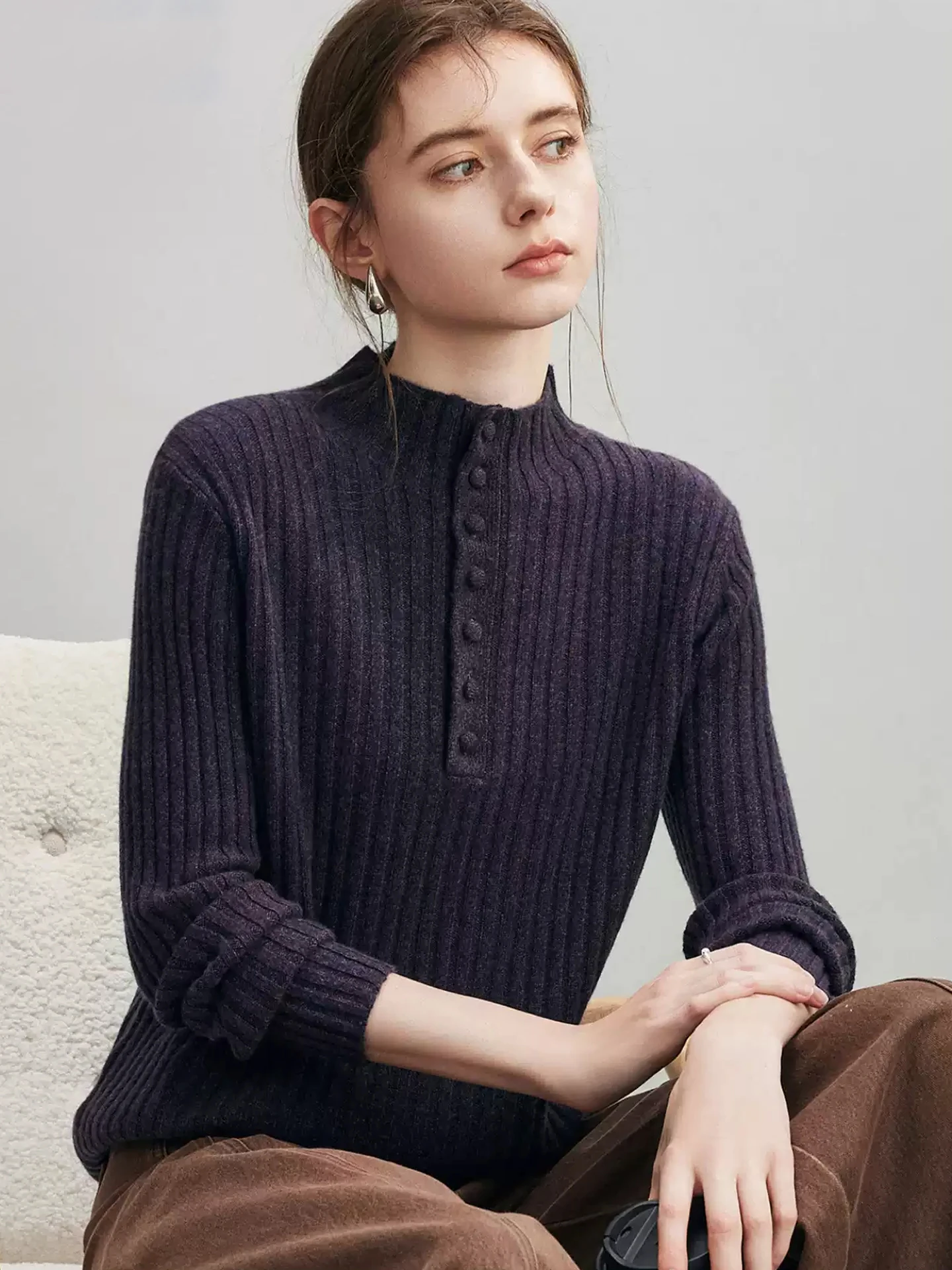 

Thiened Comfortable Long Sve Sweater Overhead Design High End Winter Slimming Knitted irt Korean Sle Commute Faion