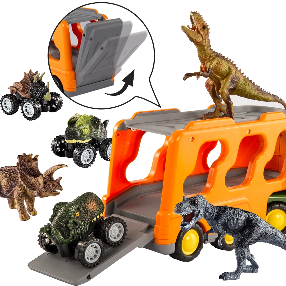 Dinosaur Trucks Toys For Kids Sets 7 In 1 Dinosaur Carrier Truck Pull Back Cars Toys Children Dinosaur Model Toy Birthday Gifts