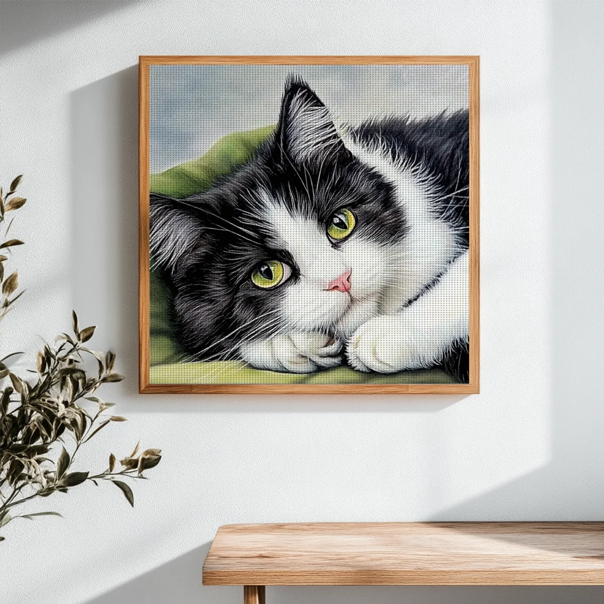 1 Set of 40x40cm-15.7x15.7 Inch Frameless 11CT/14CT Cat Printed Fabric Cross Stitch DIY Kit, Beautiful Scenery, Set